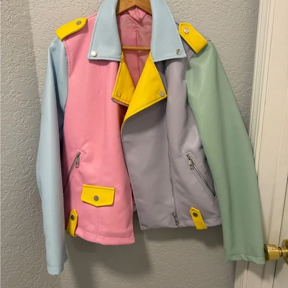Colorful Patchwork Biker Jacket - Picture 1 of 2